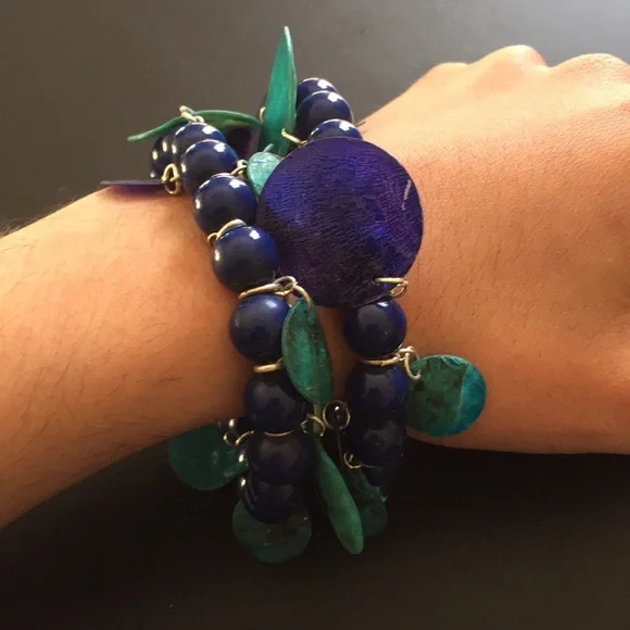 Navy marble blue shells bracelet - Picture 1 of 4